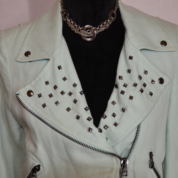 ZARA BASIC - Mint Green Studded Jacket - Picture 2 of 4